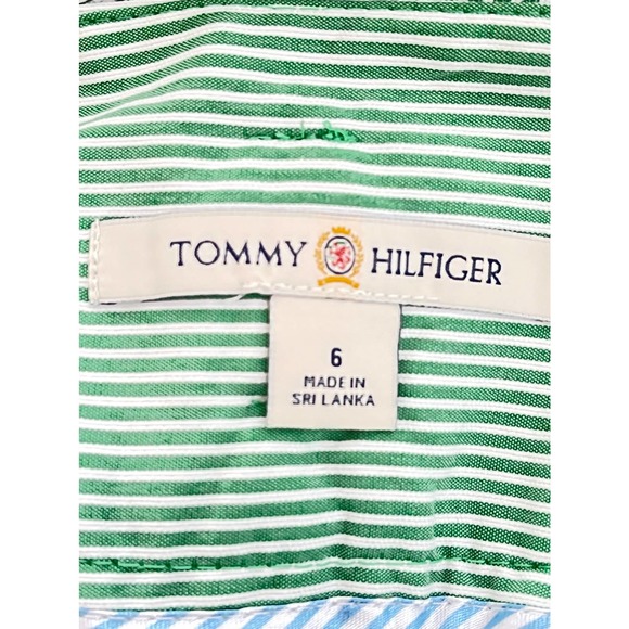 TOMMY HILFIGER Seerssucker Pinstripe GREEN WHITE Preppy Skirt‎ sz - Picture 4 of 4